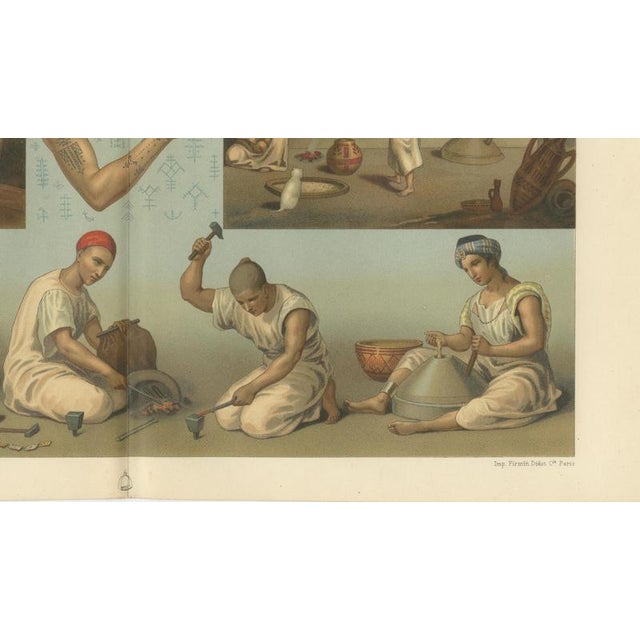 Racinet, Afrique: Kabyle Interior & Craft Scenes, Algeria, 1888, Lithograph For Sale - Image 4 of 9