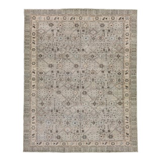 Gray Handmade Modern Khotan Style Wool Rug With Allover Motif For Sale