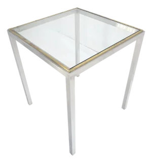Chrome Brass Glass Top 24" Square Italian Mid Century Modern Side Table Stand