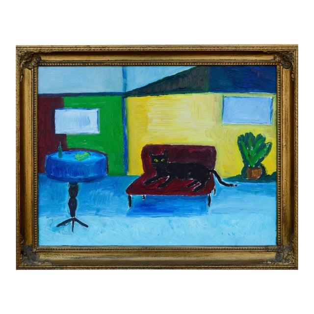 Jonathan Taylor "Red Couch, Black Cat" Fauvist Interior 2014 For Sale