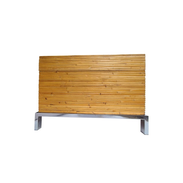 1990s Rare Rattan & Chrome Chest With Geometric Design Attributed to Milo Baughman for Thayer Coggin For Sale - Image 9 of 16