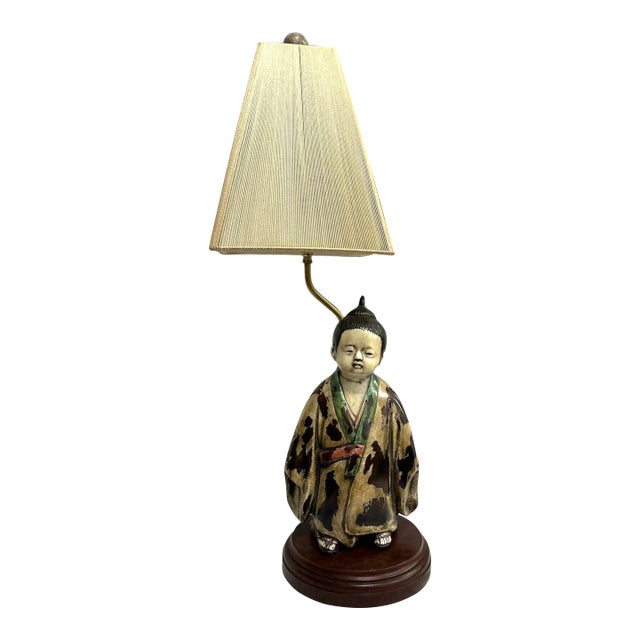 Vintage Japanese Porcelain Figural Lamp For Sale
