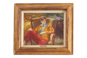 Early 20th Century "Girl Resting" Expressionist Figurative Oil Painting, Framed