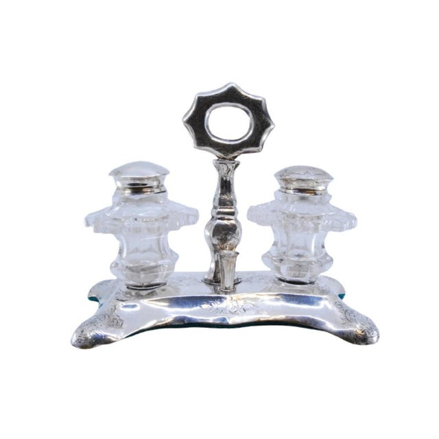 Hexagonally Cut Glass Silver Salt and Pepper Shakers, Set of 3 For Sale - Image 10 of 10