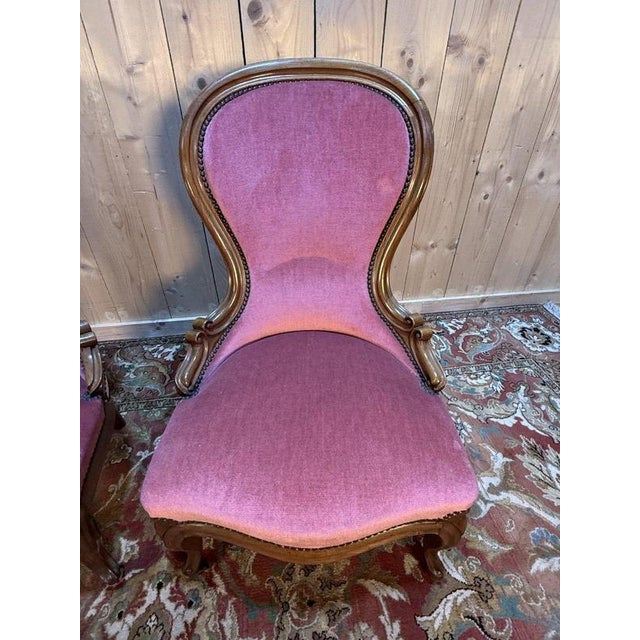 Gold Louis Philippe Chairs in Walnut and Pink Velvet, Set of 2 For Sale - Image 8 of 9