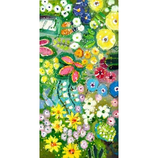 Modern Abstract Floral Garden Painting by Youn Cho | Original Unstretched Canvas, 12" X 24" For Sale