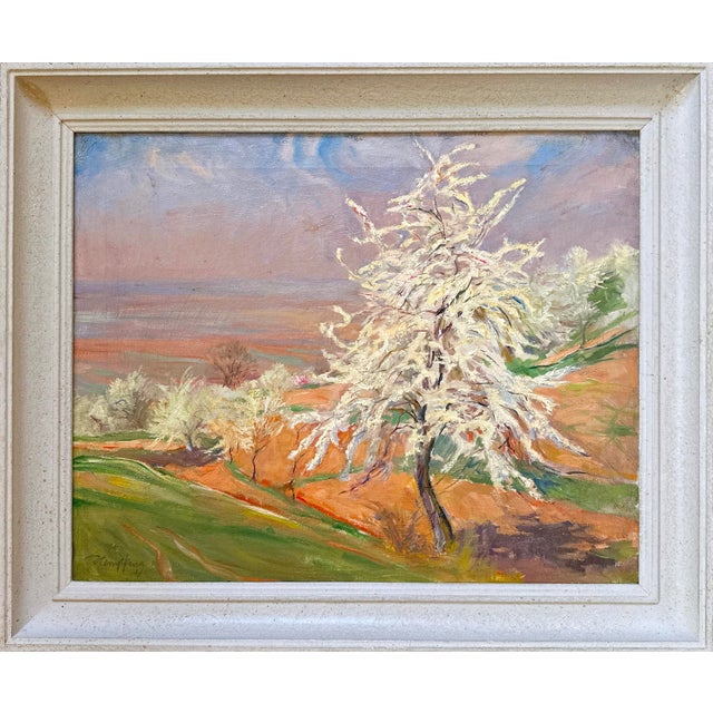 Wilhelm Hempfing, Cherry Blossoms on Bergstraße, 1890s, Oil Painting on Canvas, Framed For Sale - Image 7 of 7