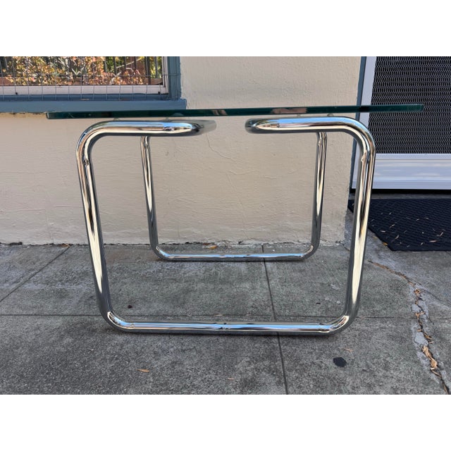Mid-Century Modern 1970s Vintage Mid-Century Modern Chrome Tubular Glass Top Side Table For Sale - Image 3 of 9