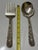 1950s S. Kirk Repousse Pattern Sterling Silver Large Heavy Serving Spoon & Fork Utensil Set. No Monogram For Sale - Image 9 of 15