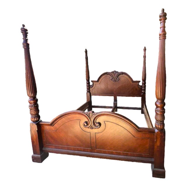 King Size Cherry Wood Four Poster Bed - Vintage Late 20th Century For Sale