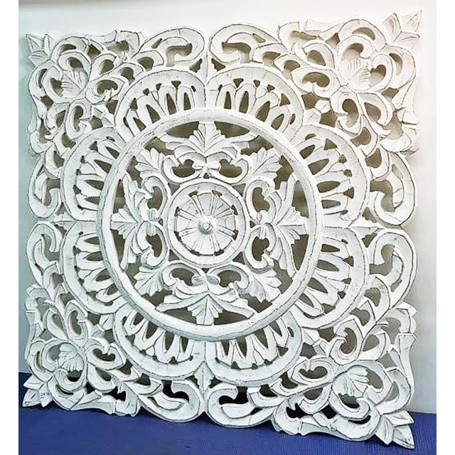 Add a mandala to your mantra with this hand carved wood and white distressed painted wall decor, 30"x30".