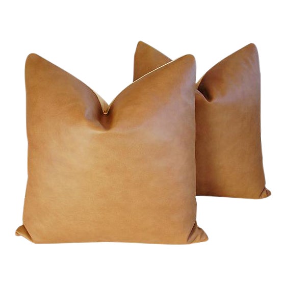 20 Custom Tailored Italian Brown Leather Velvet Feather Down Pillows Pair Chairish