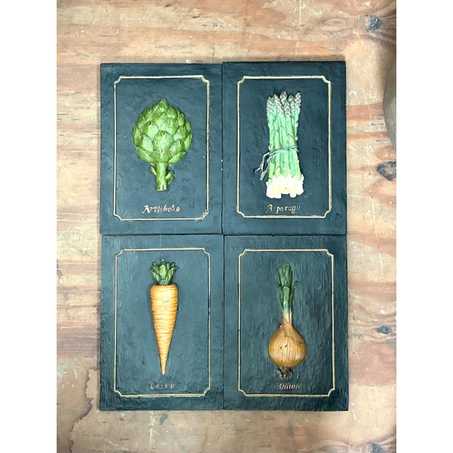 Green Vintage Vegetable Relief Wall Plaques - Set of 4 For Sale - Image 8 of 16