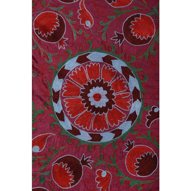 Raspberry Red Silk Suzani Table Runner With Pomegranate Design For Sale - Image 8 of 11