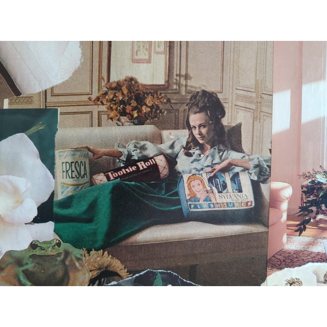 What a Girl Wants Contemporary Handmade Vintage Paper Collage Framed Under Glass For Sale In West Palm - Image 6 of 7