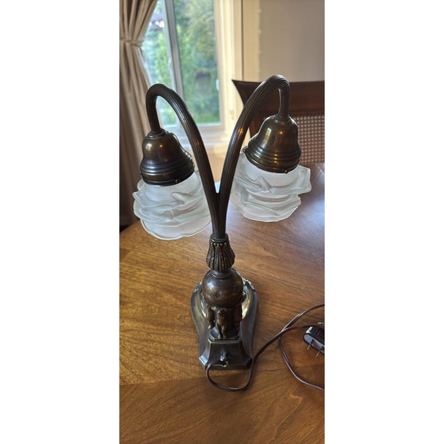 Brighten your desk, vanity, or nightstand with this stunning vintage Art Nouveau style double gooseneck desk lamp....