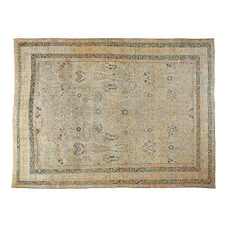Antique Persian Tabriz Beige Handmade Wool Rug For Sale