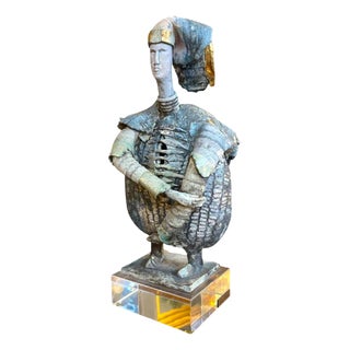 The Warrior Ceramic Sculpture in Enamel and Gilding by Klara Reynders, 1987 For Sale
