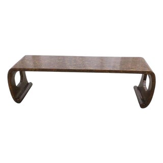 Chinoiserie Style Painted Brown and Gilt Waterfall Coffee Table For Sale