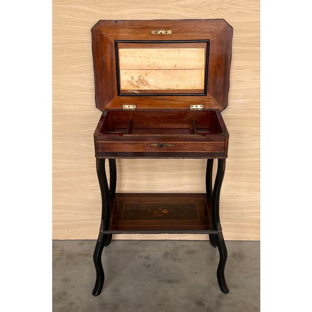 Late 19th Century Sewing Table in Wood Marquetry and Brass, France, 1890s For Sale - Image 12 of 16