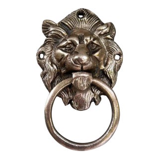 Late 20th Century Small Brass Lion's Head Door Knocker For Sale