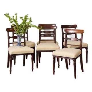 Set of 6 | English Victorian Mahogany Dining Chairs With Newly Upholstered Tiny Blue Dot Fabric For Sale