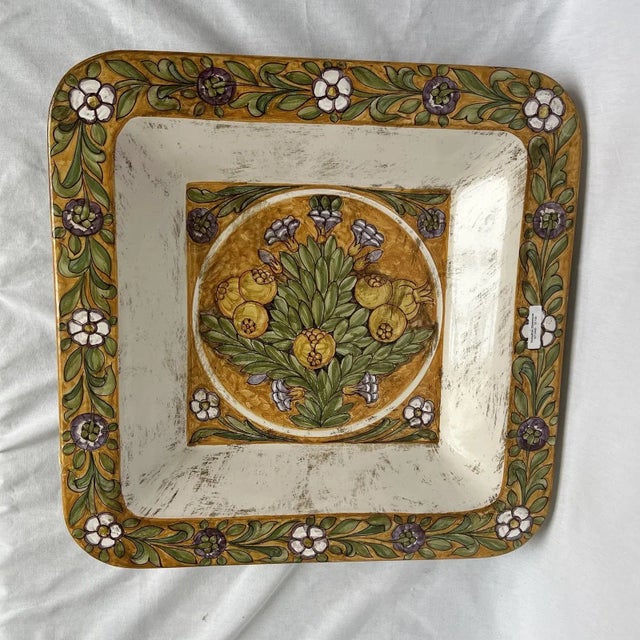 Italian Hand Painted Square Ceramic Wall Plate For Sale - Image 12 of 12