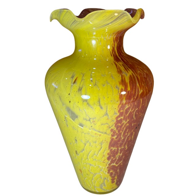Vintage 14 In. Tall Murano Pink Yellow Spatter Confetti Vase For Sale - Image 9 of 18
