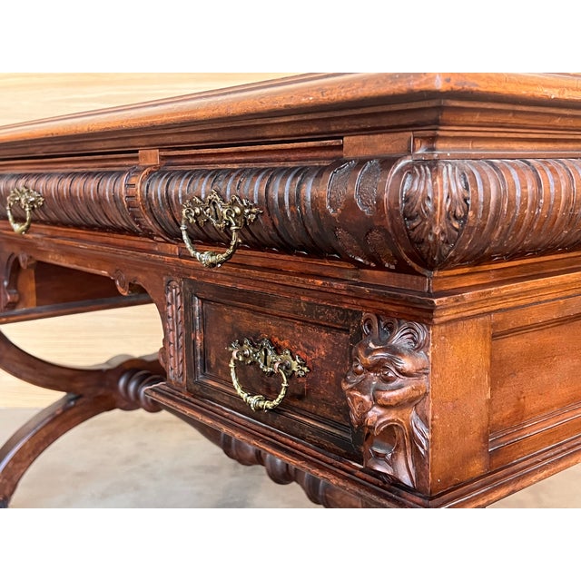 19th Century Spanish Walnut Desk With Two Drawers & Strong Legs, 1890s For Sale - Image 10 of 12