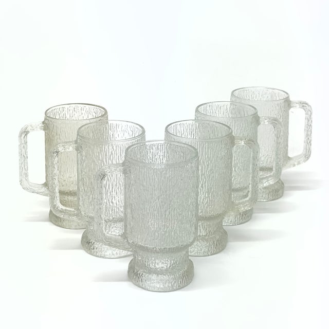 MCM Frosty Textured Glass Beer Mugs by Anchor Hocking Usa - Set of 6 For Sale In Miami - Image 6 of 6