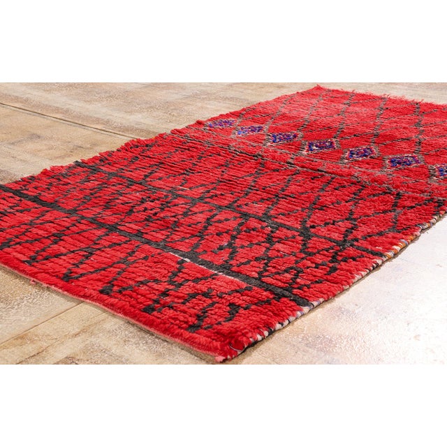 Red Vintage Boujad Boucherouite Moroccan Rug, 03'02 X 05'06 For Sale - Image 8 of 10