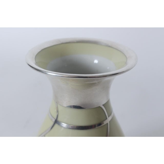 Metal Friedrich Wilhelm Spahr Floral Silver Overlay Porcelain Vase, 1940's For Sale - Image 7 of 12