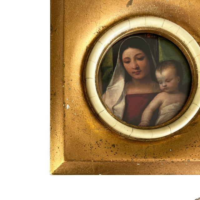Late 20th Century Gilt Italianate Picture Frame With Stone Liner and Madonna and Child Print For Sale - Image 4 of 10