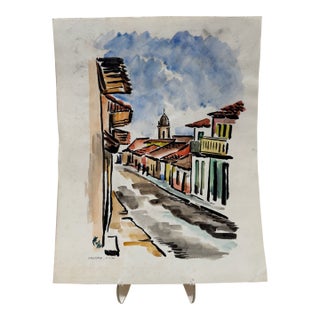 Henry Emil Salloch Original Watercolor on Paper Street Scene, Uruapan Mexico. 1961. For Sale