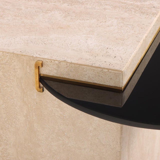 Late 20th Century Italian Cantilevered Glass and Travertine Side Table For Sale - Image 4 of 7