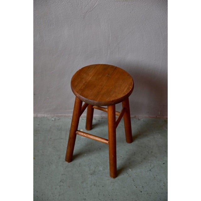 Rustic Farmhouse Stool in Wood For Sale - Image 6 of 9