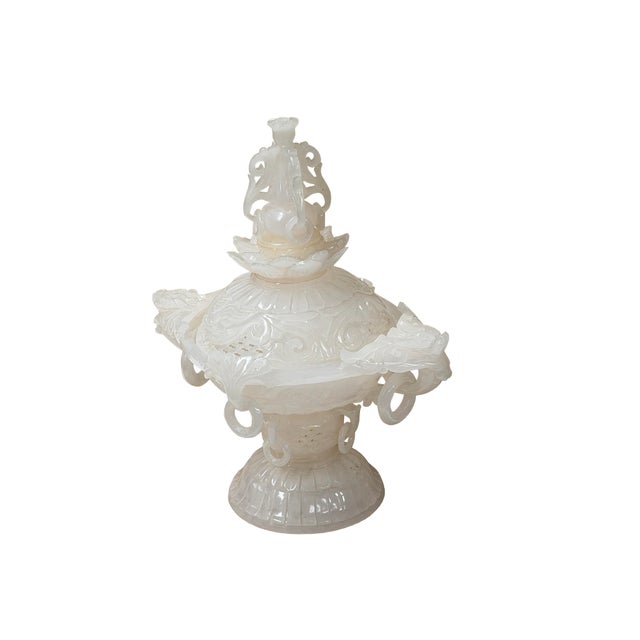 The Chinese White Stone Carved Oriental Dragon Incense Burner Holder Display is a breathtaking piece of artistry and...