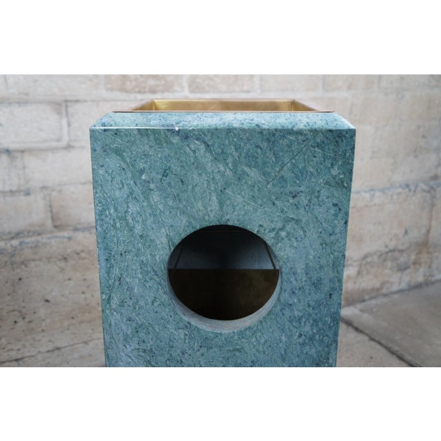 Late 20th Century Green Marble Copper Lined Hotel Lobby Trash Can Ashtray Stands- Set of 2 For Sale - Image 9 of 12
