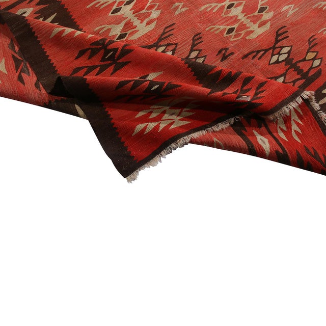 1950s Vintage Mid-Century Pirot Salmon Red and Beige-Brown Wool Kilim Rug For Sale - Image 5 of 5