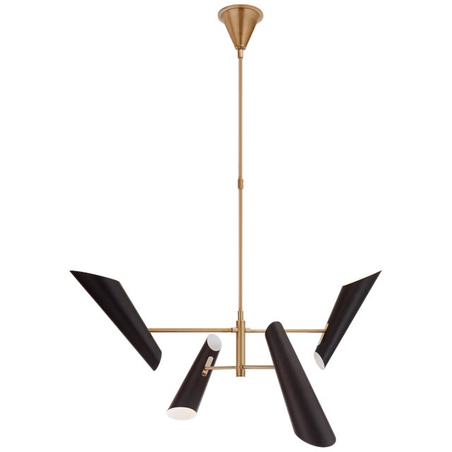 Modern AERIN for Visual Comfort Signature Franca Small Pivoting Chandelier in Hand-Rubbed Antique Brass with Black Shades For Sale - Image 3 of 5