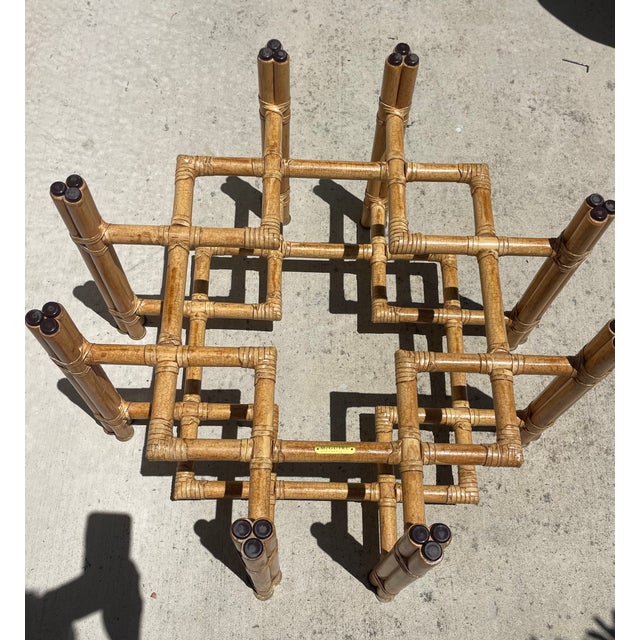 Wood Authentic McGuire Vintage Rattan Coffee Table Base, Organic Modern Style With Brass Caps For Sale - Image 7 of 9