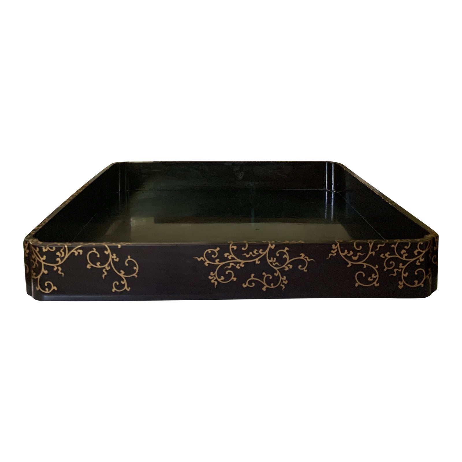 Large Vintage Chinese Black and Gold Lacquered Trays Chairish