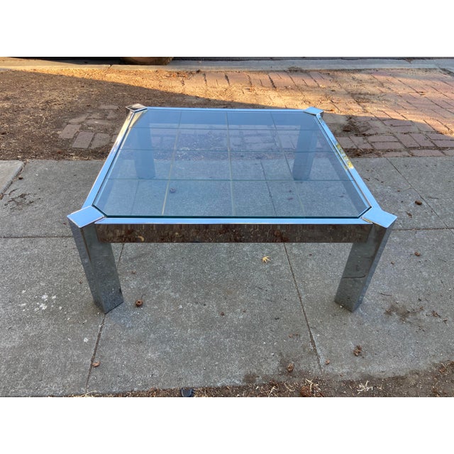 Vintage Mid Century Modernist Chrome Glass Coffee Table Milo Baughman Style For Sale - Image 14 of 18