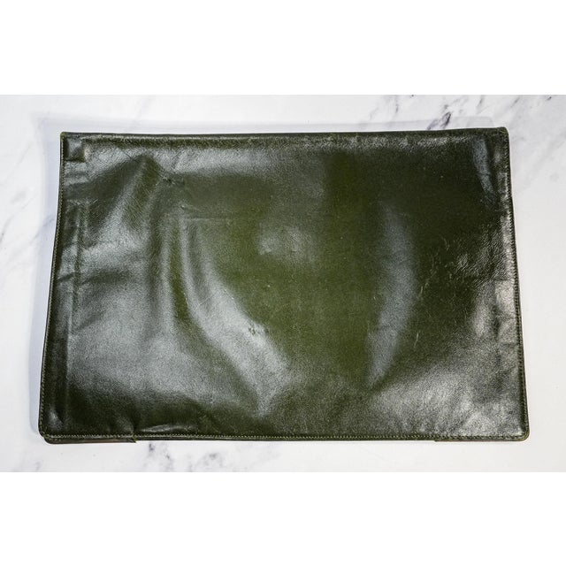 Stately Green Moroccan Leather Antique English Desk Blotter Folder Sterling Silver Luxury Office Decor For Sale - Image 12 of 14