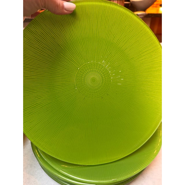 Vintage Italian Murano Style Hand Blown Emerald Green Glass Plate Set 18pc For Sale - Image 9 of 12