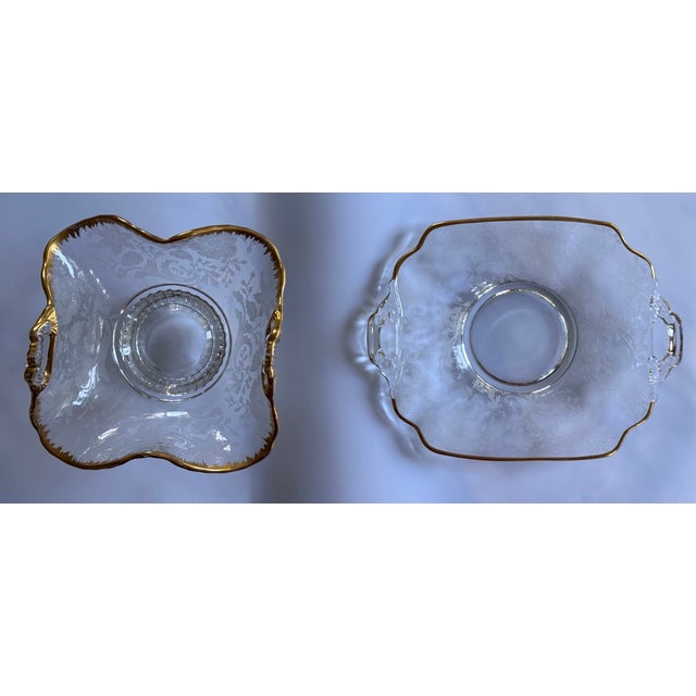 1930s Gold Gilt Cambridge Wildflowers Bon Bon Plate & Basket Depression Glass - Two Pieces For Sale - Image 5 of 12