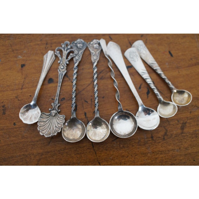Antique Assorted Twisted Sterling Silver Salt Mustard Spoons 25g- Set of 8 For Sale - Image 4 of 12