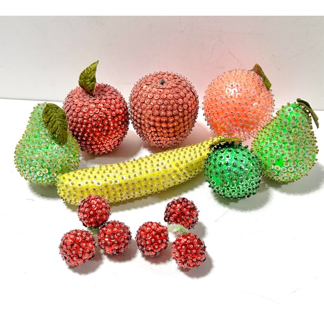 Vintage Sequined Fruit Decorative Centerpiece – Beaded Apples, Pears, Banana & Cherries For Sale In Louisville - Image 6 of 11