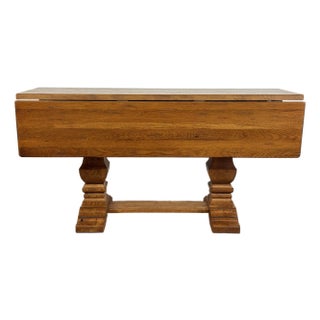 Vintage Solid Wood Tuscan Farmhouse Style Drop Leaf Trestle Table For Sale