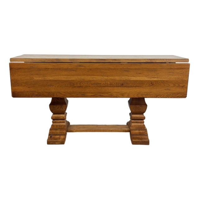 Vintage Solid Wood Tuscan Farmhouse Style Drop Leaf Trestle Table For Sale